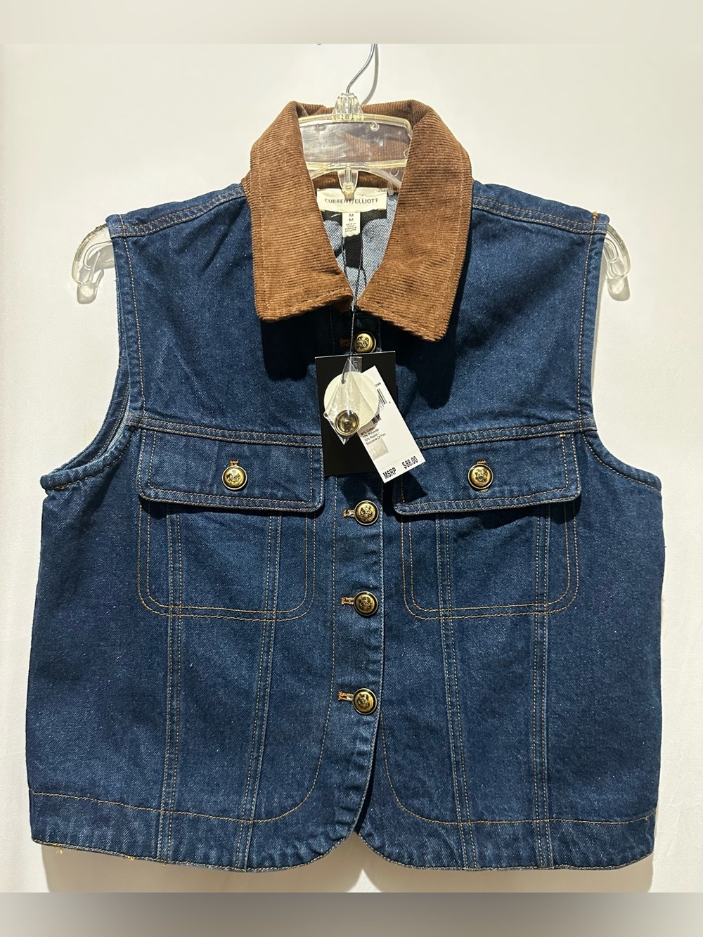 Current / Elliott Corduroy Collar Medium Wash Denim Vest - Size L